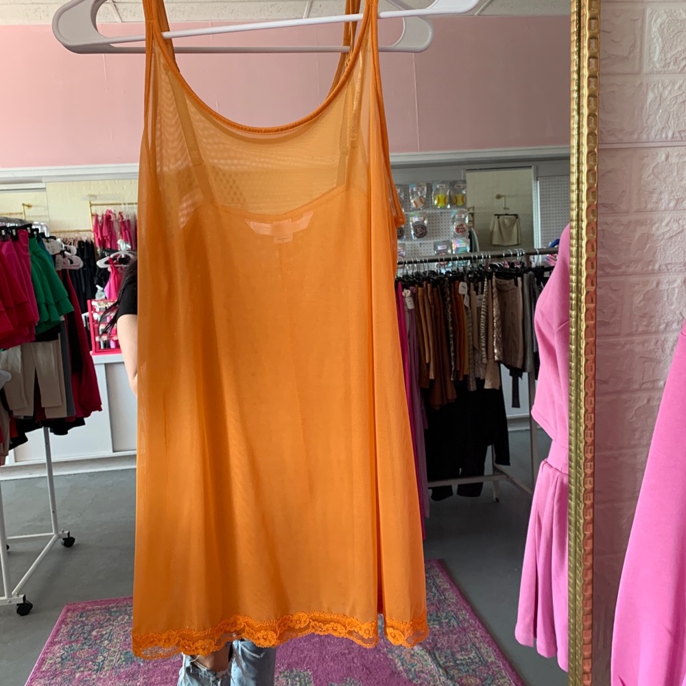 Victoria Secret Orange Sheer Slip Dress size small